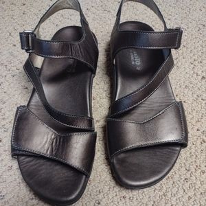 Mephisto Leather Adjustable Low Wedge Sandal